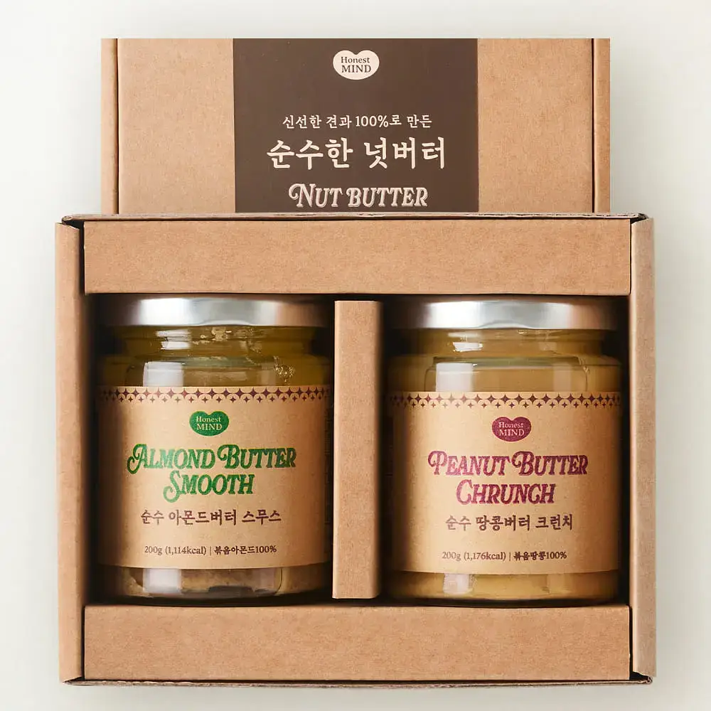 [온브릭스] 프리미엄 순수 넛버터 2종 선물세트(땅콩버터크런치,아몬드버터스무스)